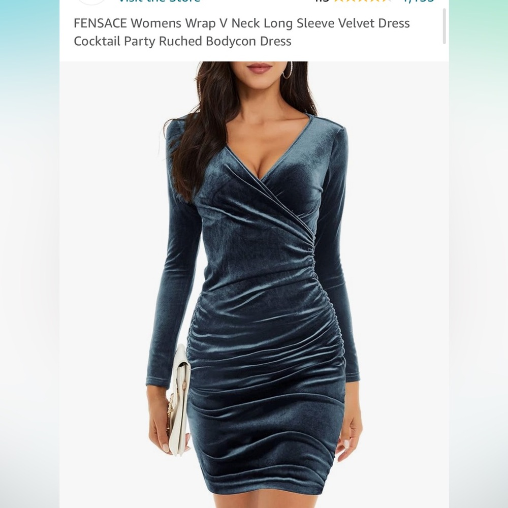 NWT Fensace velvet wrap dress. Size XL v neck, long sleeved, ruched Amazon brand